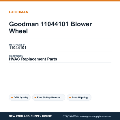 Goodman 11044101 Blower Wheel — New England Supply House spec card [NESH-SPEC-CARD-V2]