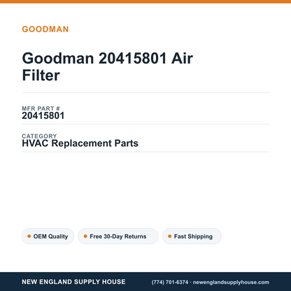 Goodman 20415801 Air Filter — New England Supply House spec card [NESH-SPEC-CARD-V2]