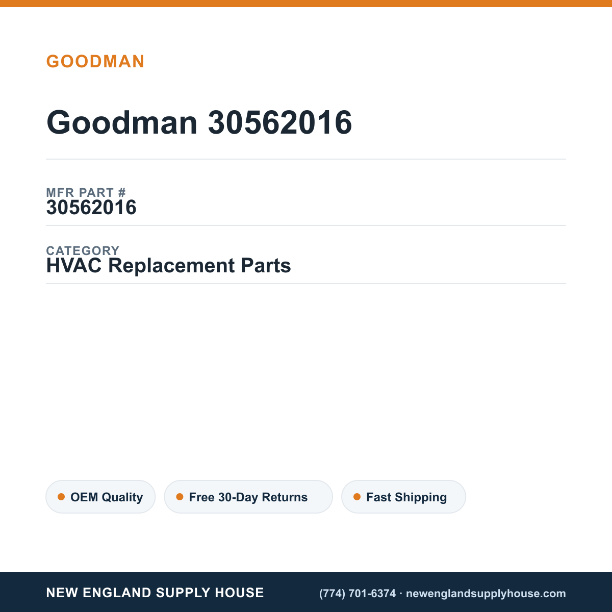 Goodman 30562016 — New England Supply House spec card [NESH-SPEC-CARD-V2]