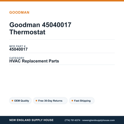 Goodman 45040017 Thermostat — New England Supply House spec card [NESH-SPEC-CARD-V2]