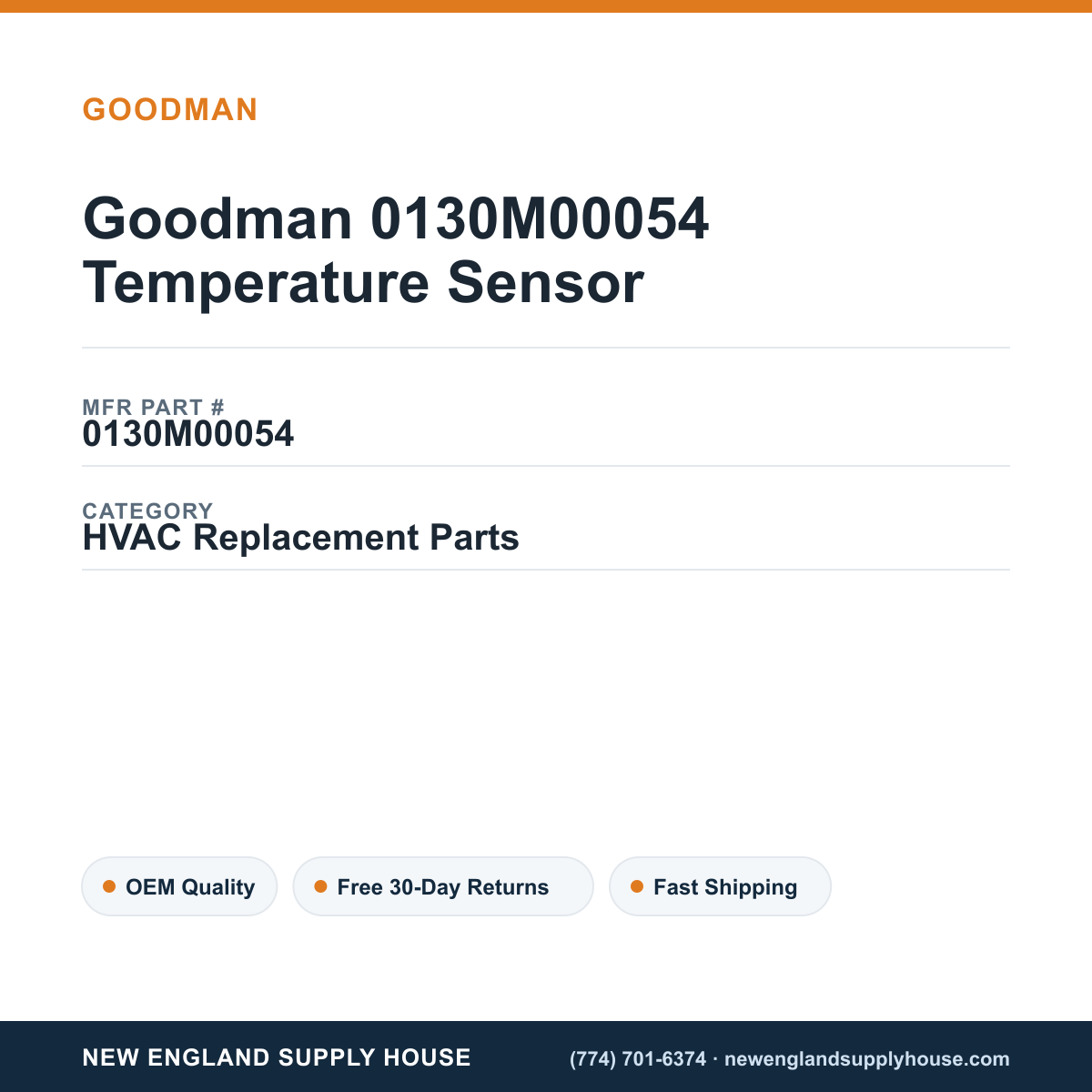 Goodman 0130M00054 Temperature Sensor — New England Supply House spec card [NESH-SPEC-CARD-V2]