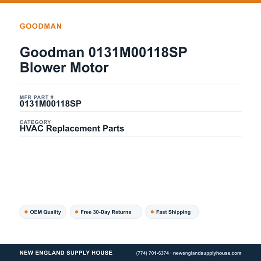 Goodman 0131M00118SP Blower Motor — New England Supply House spec card [NESH-SPEC-CARD-V2]