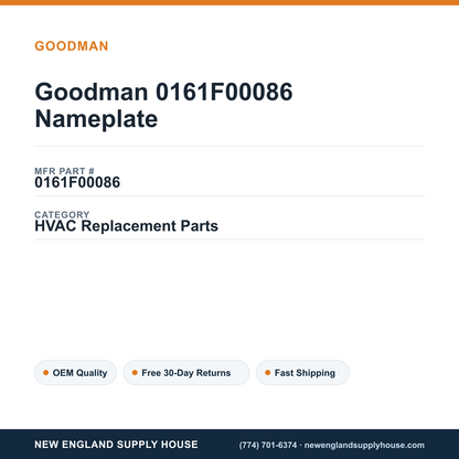 Goodman 0161F00086 Nameplate — New England Supply House spec card [NESH-SPEC-CARD-V2]