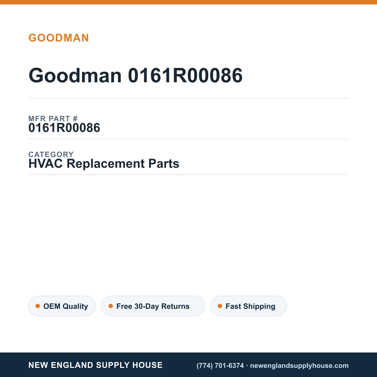 Goodman 0161R00086 — New England Supply House spec card [NESH-SPEC-CARD-V2]