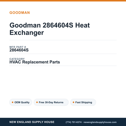 Goodman 2864604S Heat Exchanger — New England Supply House spec card [NESH-SPEC-CARD-V2]
