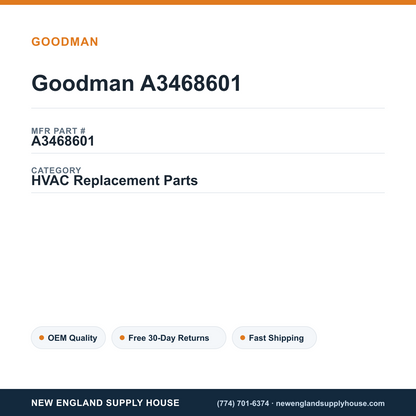 Goodman A3468601 — New England Supply House spec card [NESH-SPEC-CARD-V2]