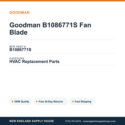Goodman B1086771S Fan Blade — New England Supply House spec card [NESH-SPEC-CARD-V2]