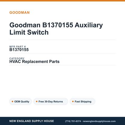 Goodman B1370155 Auxiliary Limit Switch — New England Supply House spec card [NESH-SPEC-CARD-V2]