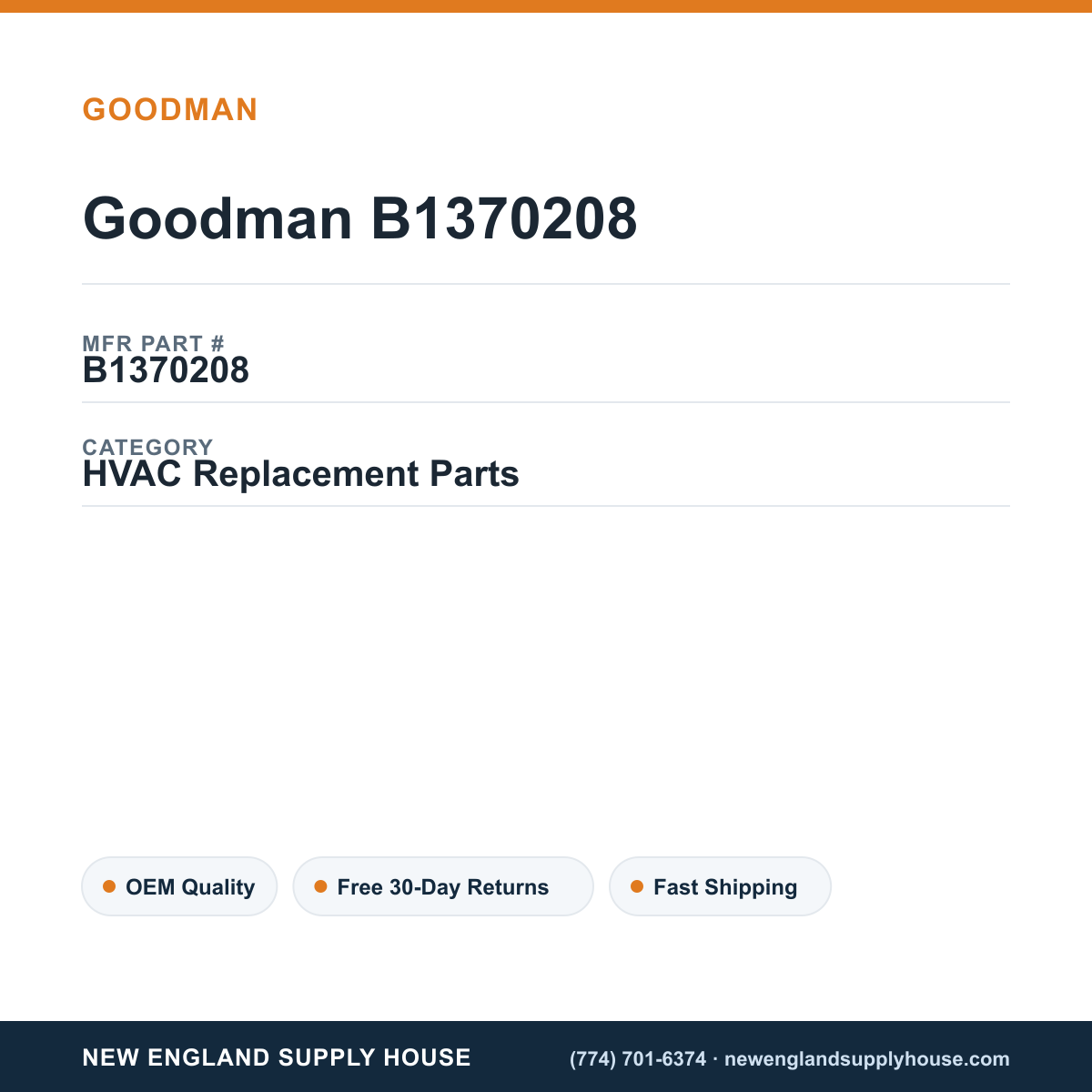 Goodman B1370208 — New England Supply House spec card [NESH-SPEC-CARD-V2]