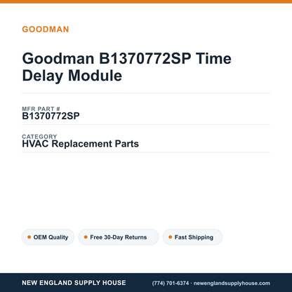 Goodman B1370772SP Time Delay Module — New England Supply House spec card [NESH-SPEC-CARD-V2]