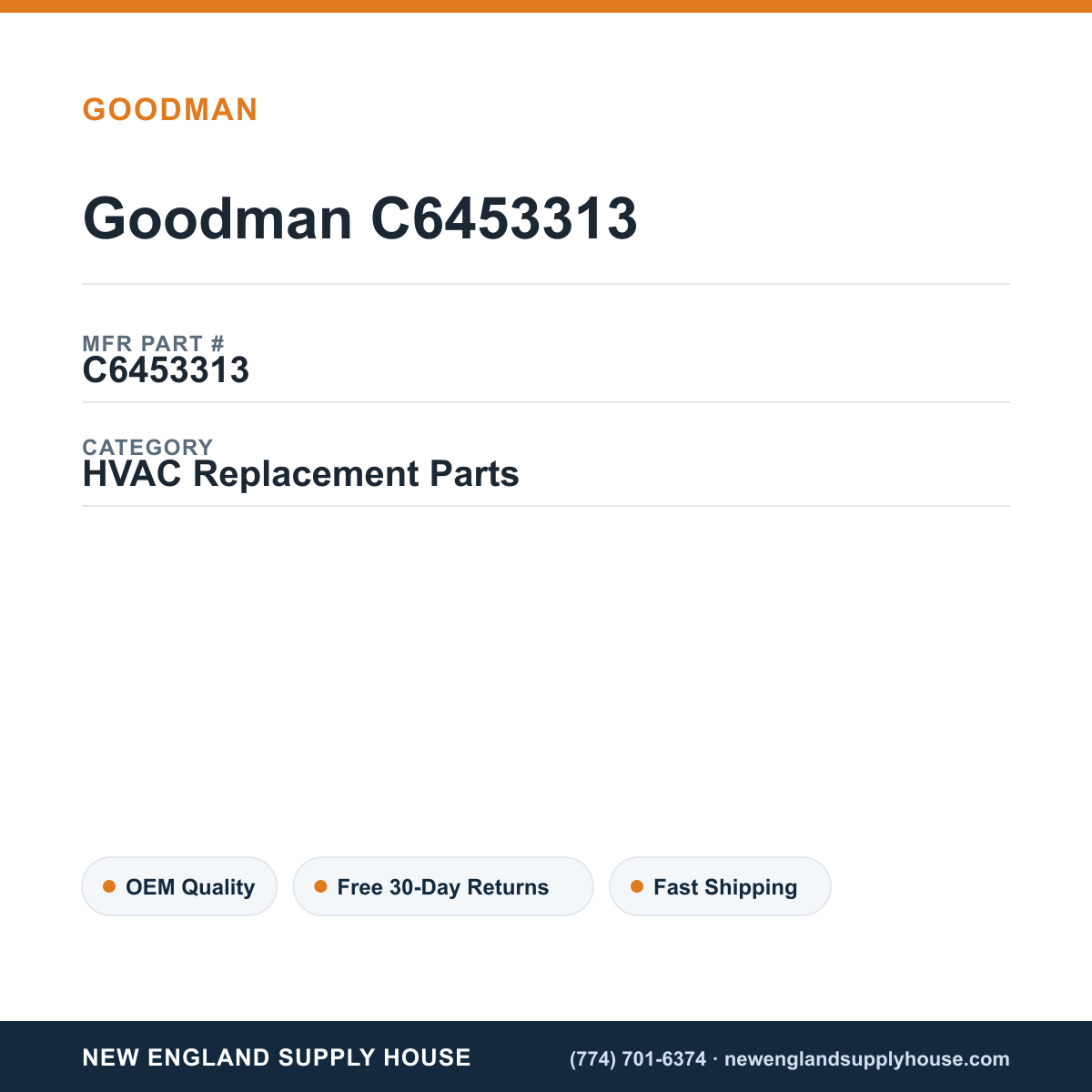 Goodman C6453313 — New England Supply House spec card [NESH-SPEC-CARD-V2]
