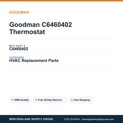 Goodman C6460402 Thermostat — New England Supply House spec card [NESH-SPEC-CARD-V2]