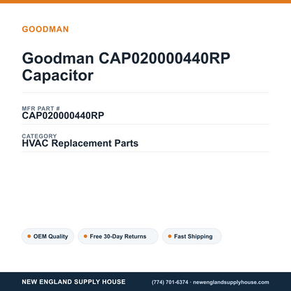 Goodman CAP020000440RP Capacitor — New England Supply House spec card [NESH-SPEC-CARD-V2]