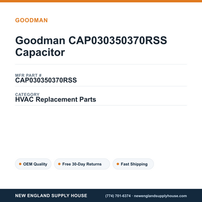 Goodman CAP030350370RSS Capacitor — New England Supply House spec card [NESH-SPEC-CARD-V2]