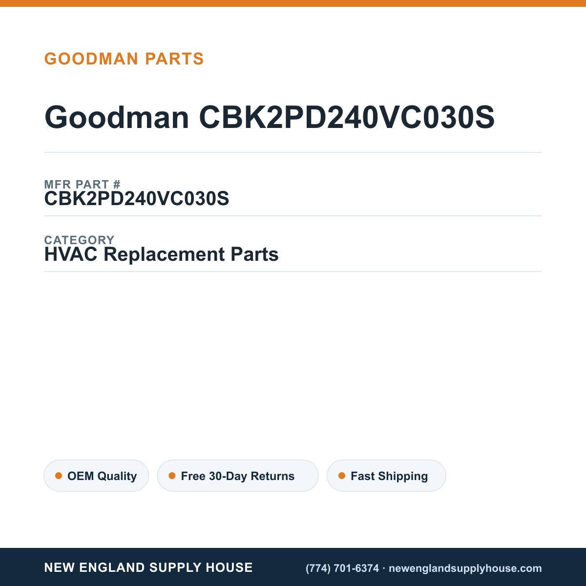 Goodman CBK2PD240VC030S — New England Supply House spec card [NESH-SPEC-CARD-V2]
