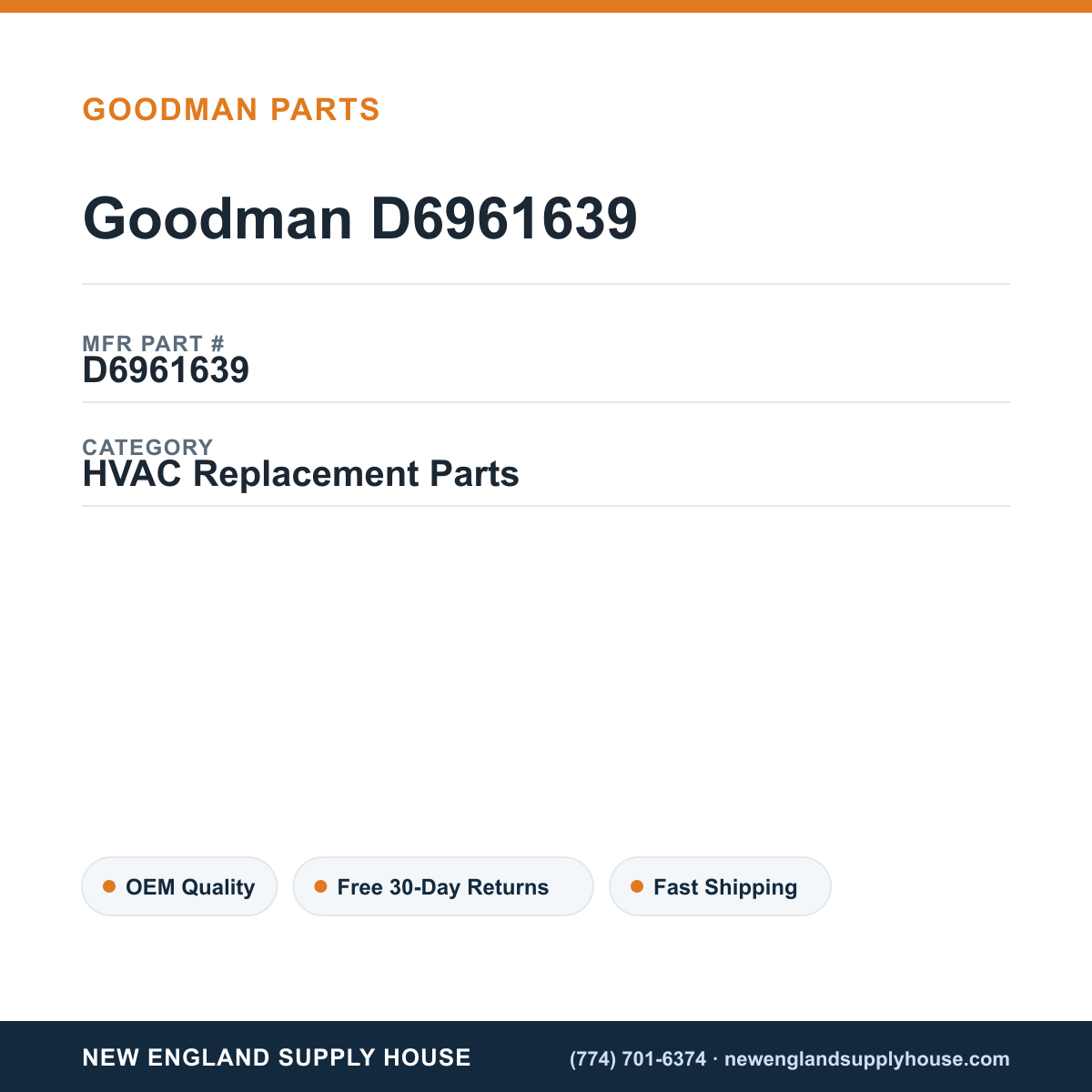 Goodman D6961639 — New England Supply House spec card [NESH-SPEC-CARD-V2]