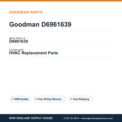 Goodman D6961639 — New England Supply House spec card [NESH-SPEC-CARD-V2]