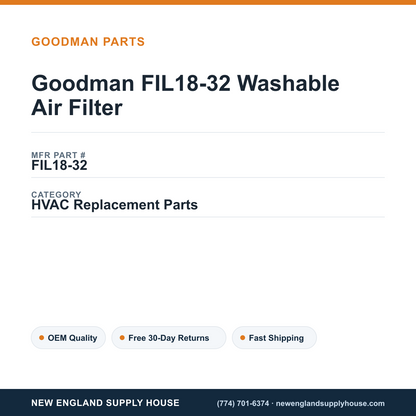 Goodman FIL18-32 Washable Air Filter — New England Supply House spec card [NESH-SPEC-CARD-V2]