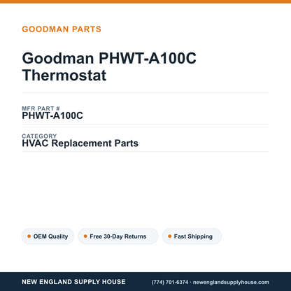 Goodman PHWT-A100C Thermostat — New England Supply House spec card [NESH-SPEC-CARD-V2]