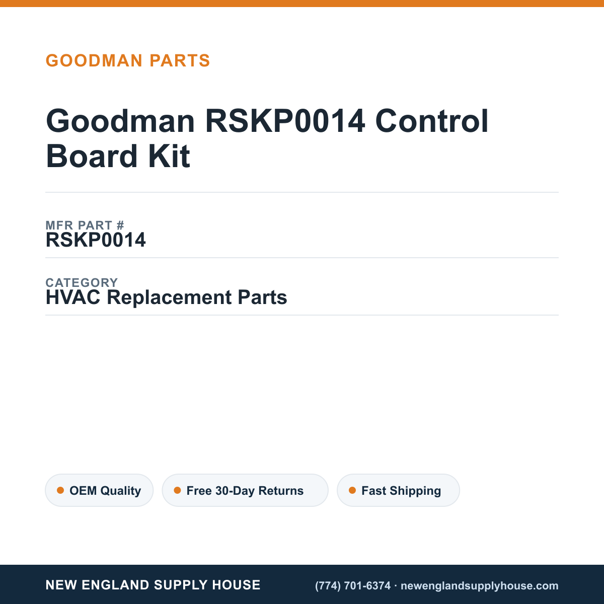 Goodman RSKP0014 Control Board Kit — New England Supply House spec card [NESH-SPEC-CARD-V2]