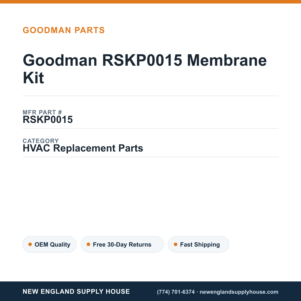 Goodman RSKP0015 Membrane Kit — New England Supply House spec card [NESH-SPEC-CARD-V2]