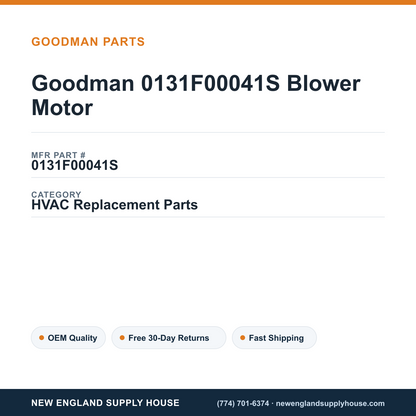 Goodman 0131F00041S Blower Motor — New England Supply House spec card [NESH-SPEC-CARD-V2]
