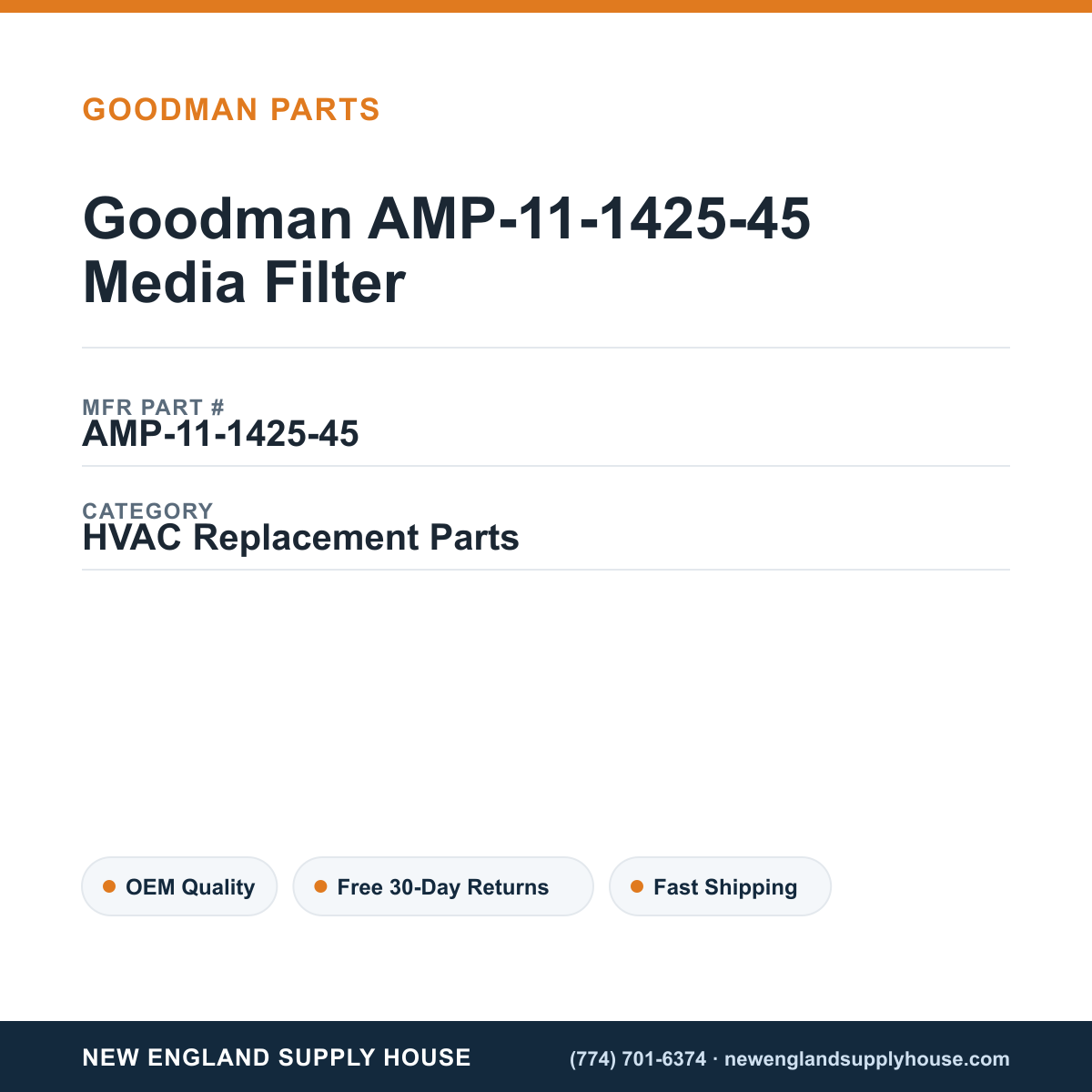 Goodman AMP-11-1425-45 Media Filter — New England Supply House spec card [NESH-SPEC-CARD-V2]