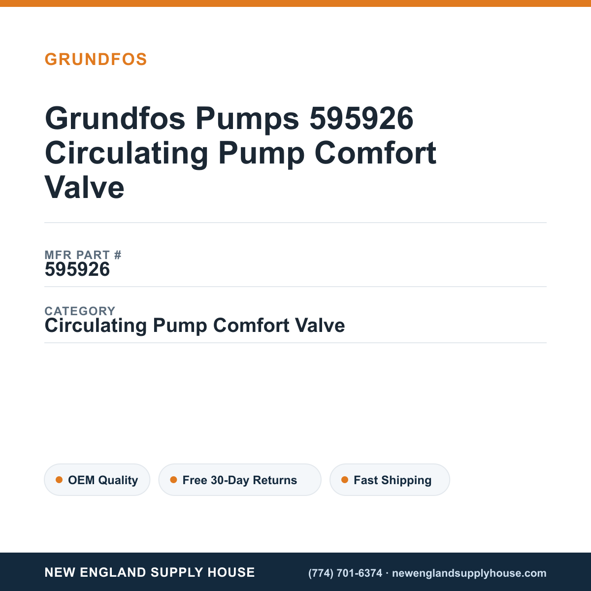 Grundfos Pumps 595926 Circulating Pump Comfort Valve — New England Supply House spec card [NESH-SPEC-CARD-V2]