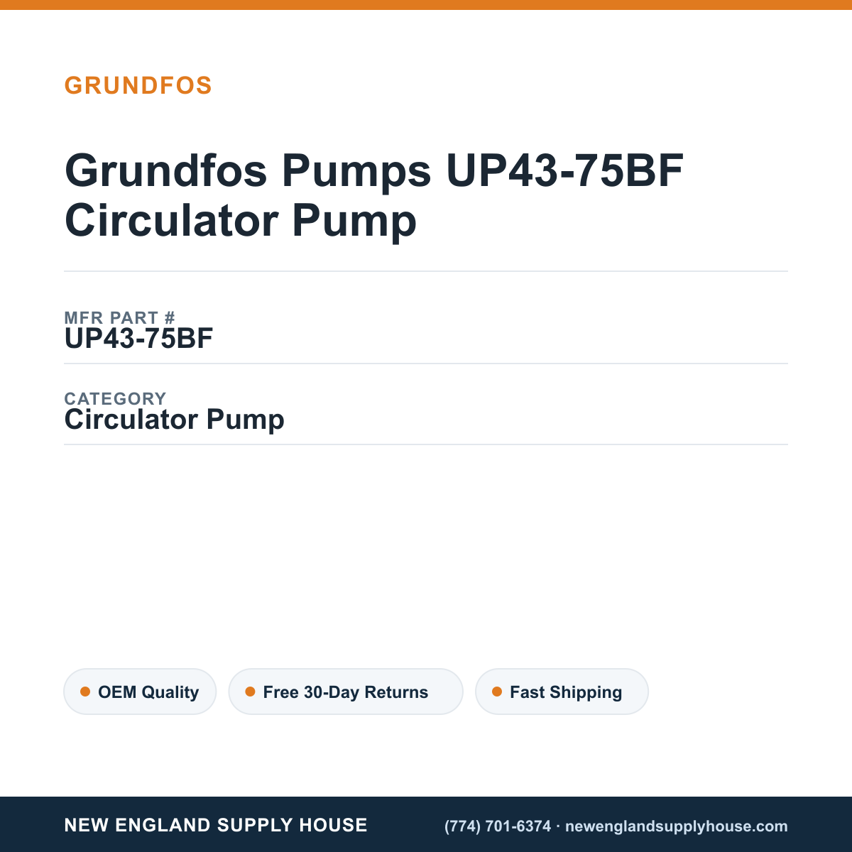 Grundfos Pumps UP43-75BF Circulator Pump — New England Supply House spec card [NESH-SPEC-CARD-V2]