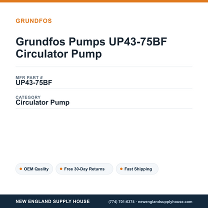 Grundfos Pumps UP43-75BF Circulator Pump — New England Supply House spec card [NESH-SPEC-CARD-V2]