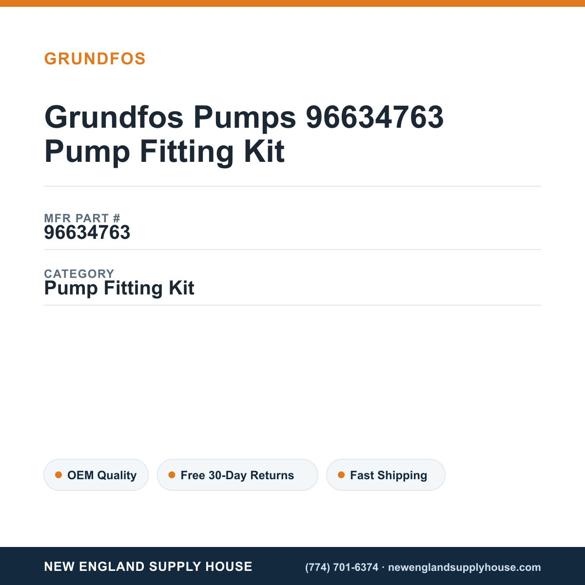 Grundfos Pumps 96634763 Pump Fitting Kit — New England Supply House spec card [NESH-SPEC-CARD-V2]