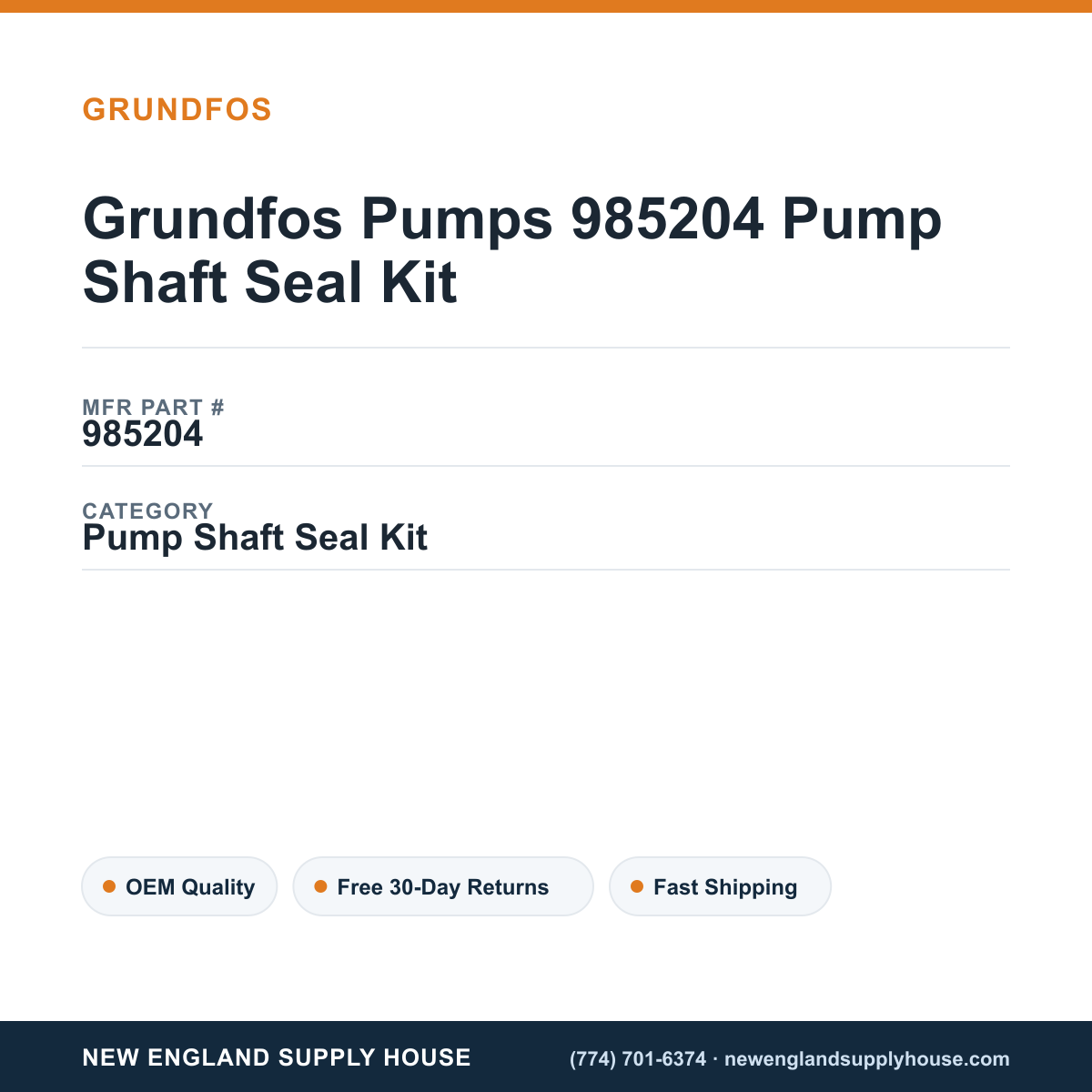Grundfos Pumps 985204 Pump Shaft Seal Kit — New England Supply House spec card [NESH-SPEC-CARD-V2]
