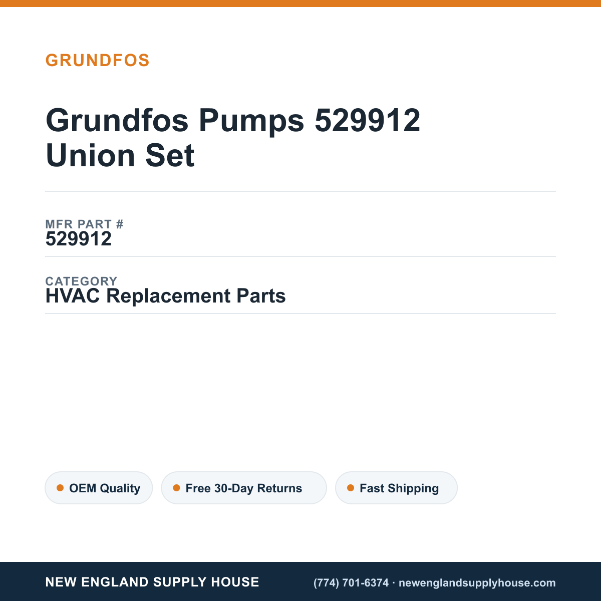Grundfos Pumps 529912 Union Set — New England Supply House spec card [NESH-SPEC-CARD-V2]
