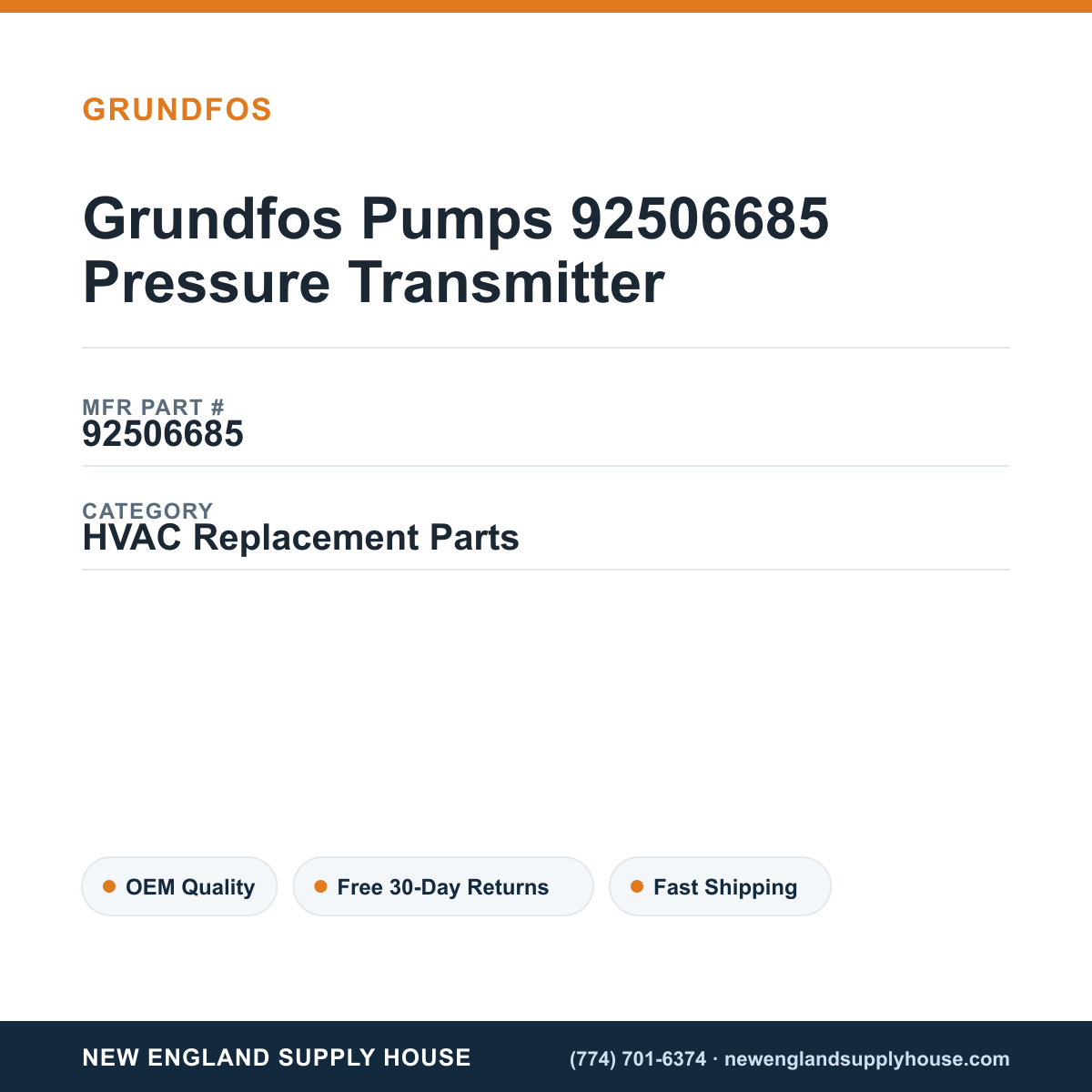 Grundfos Pumps 92506685 Pressure Transmitter — New England Supply House spec card [NESH-SPEC-CARD-V2]