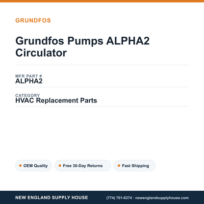 Grundfos Pumps ALPHA2 Circulator — New England Supply House spec card [NESH-SPEC-CARD-V2]