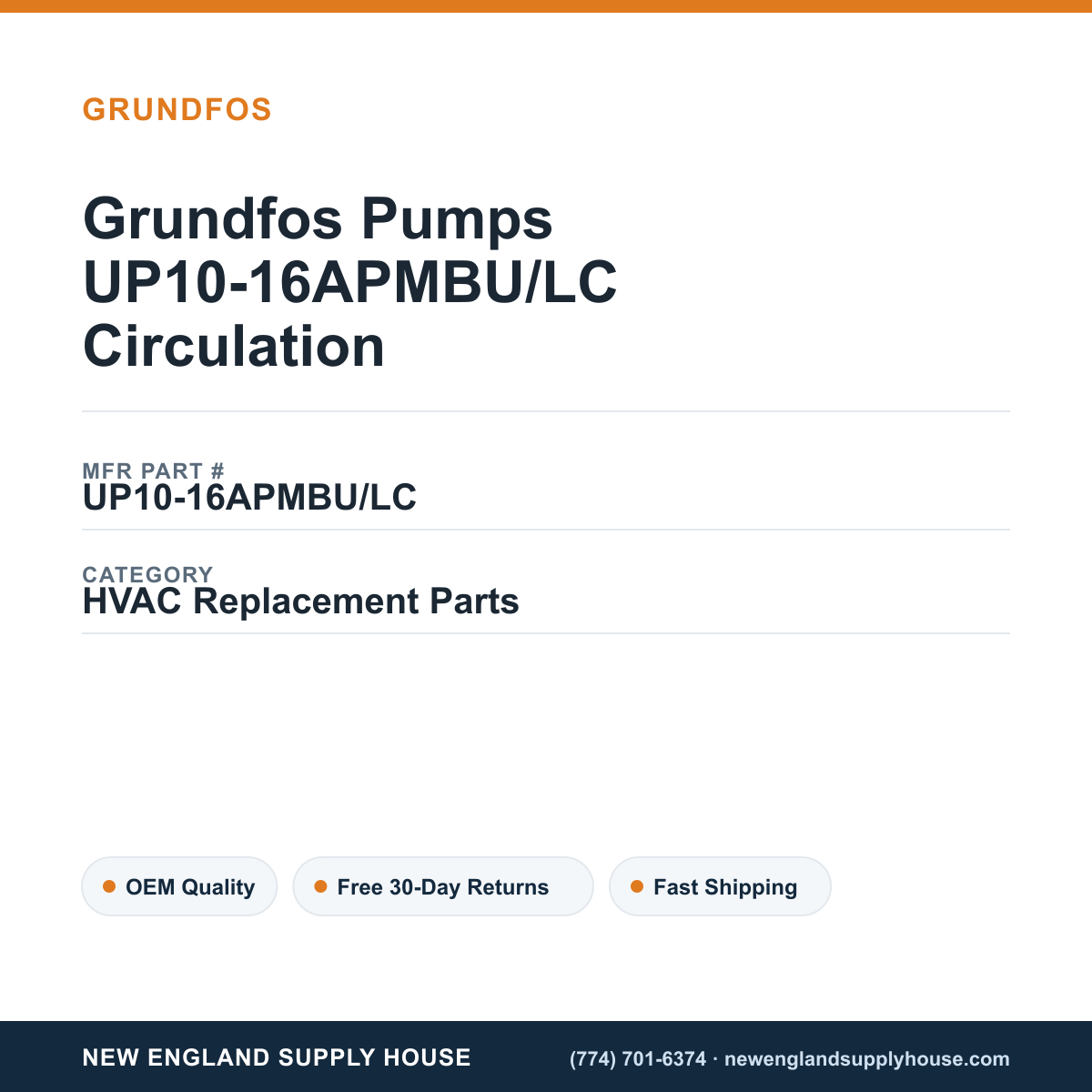 Grundfos Pumps UP10-16APMBU/LC Circulation — New England Supply House spec card [NESH-SPEC-CARD-V2]