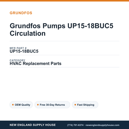 Grundfos Pumps UP15-18BUC5 Circulation — New England Supply House spec card [NESH-SPEC-CARD-V2]