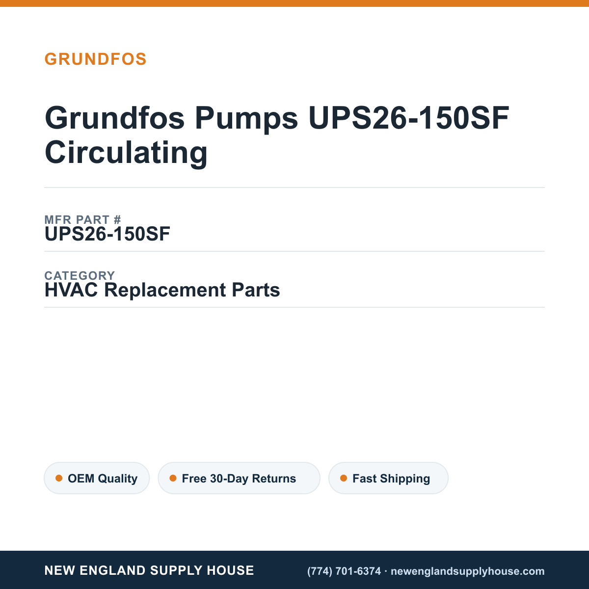 Grundfos Pumps UPS26-150SF Circulating — New England Supply House spec card [NESH-SPEC-CARD-V2]