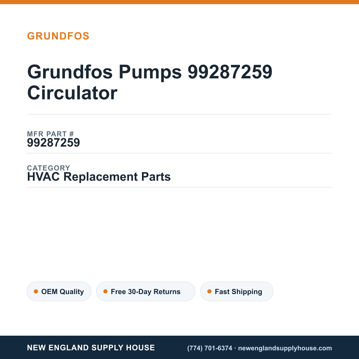 Grundfos Pumps 99287259 Circulator — New England Supply House spec card [NESH-SPEC-CARD-V2]