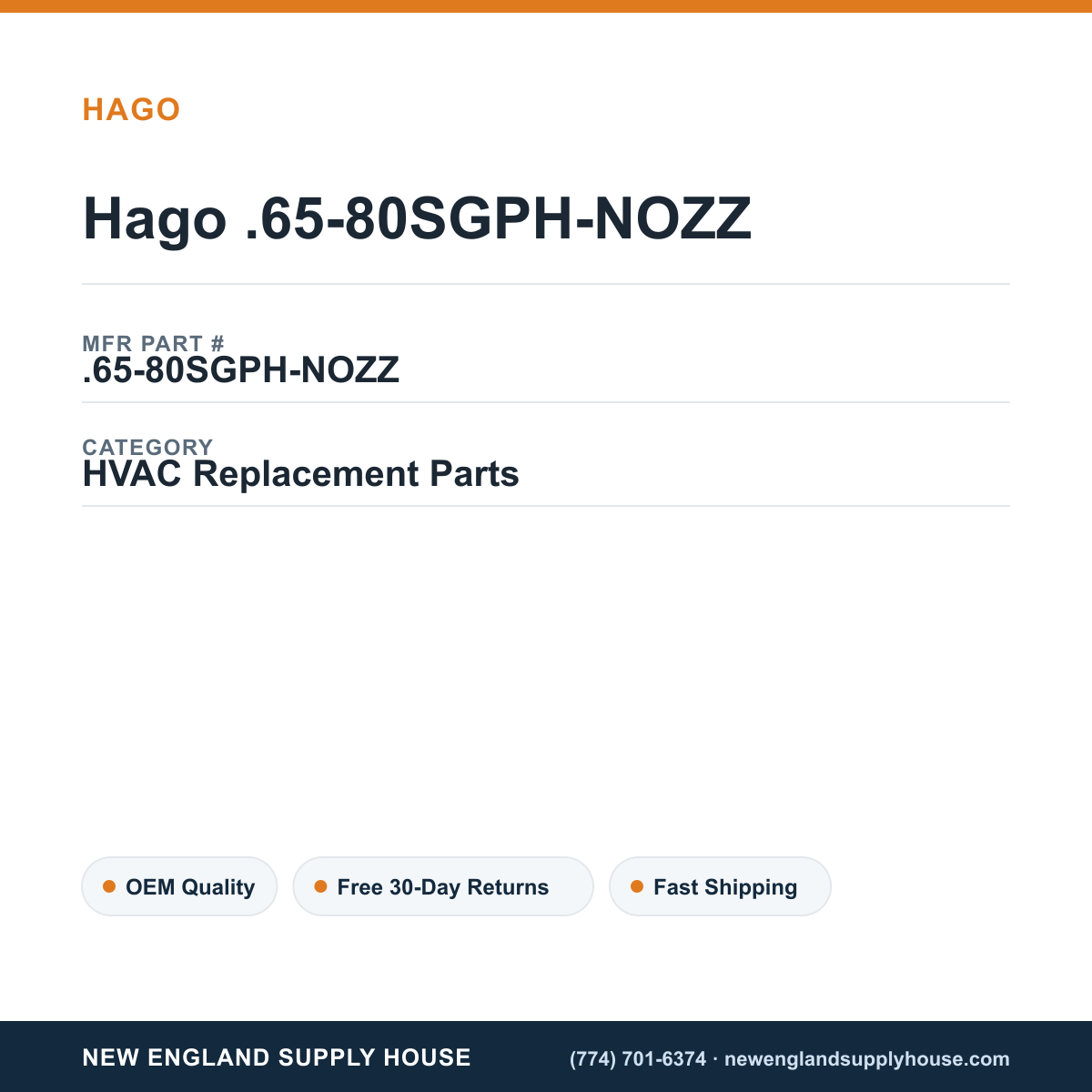 Hago .65-80SGPH-NOZZ — New England Supply House spec card [NESH-SPEC-CARD-V2]