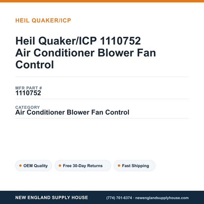 Heil Quaker/ICP 1110752 Air Conditioner Blower Fan Control — New England Supply House spec card [NESH-SPEC-CARD-V2]