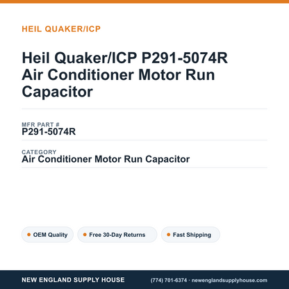 Heil Quaker/ICP P291-5074R Air Conditioner Motor Run Capacitor — New England Supply House spec card [NESH-SPEC-CARD-V2]