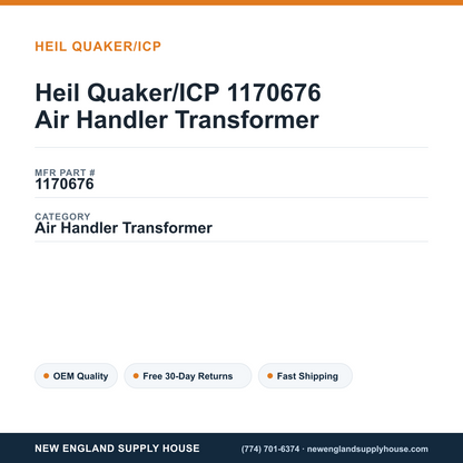Heil Quaker/ICP 1170676 Air Handler Transformer — New England Supply House spec card [NESH-SPEC-CARD-V2]