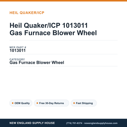Heil Quaker/ICP 1013011 Gas Furnace Blower Wheel — New England Supply House spec card [NESH-SPEC-CARD-V2]