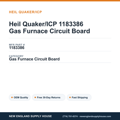 Heil Quaker/ICP 1183386 Gas Furnace Circuit Board — New England Supply House spec card [NESH-SPEC-CARD-V2]