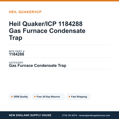 Heil Quaker/ICP 1184288 Gas Furnace Condensate Trap — New England Supply House spec card [NESH-SPEC-CARD-V2]