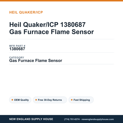 Heil Quaker/ICP 1380687 Gas Furnace Flame Sensor — New England Supply House spec card [NESH-SPEC-CARD-V2]