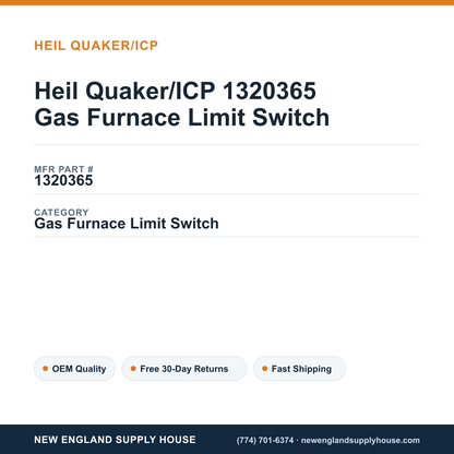 Heil Quaker/ICP 1320365 Gas Furnace Limit Switch — New England Supply House spec card [NESH-SPEC-CARD-V2]
