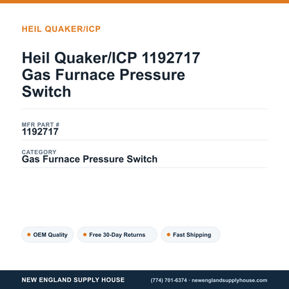 Heil Quaker/ICP 1192717 Gas Furnace Pressure Switch — New England Supply House spec card [NESH-SPEC-CARD-V2]