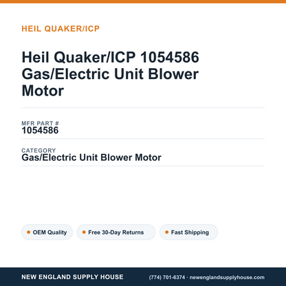Heil Quaker/ICP 1054586 Gas/Electric Unit Blower Motor — New England Supply House spec card [NESH-SPEC-CARD-V2]